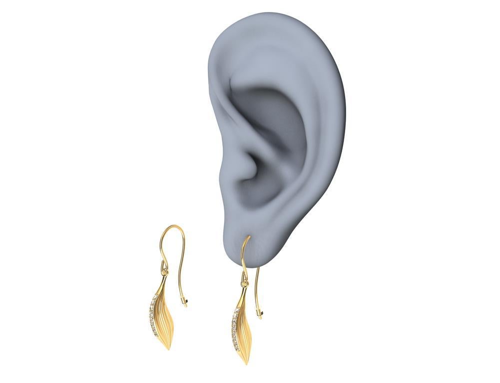 Round Cut 18 Karat Yellow Gold GIA Diamond Feather Earrings For Sale