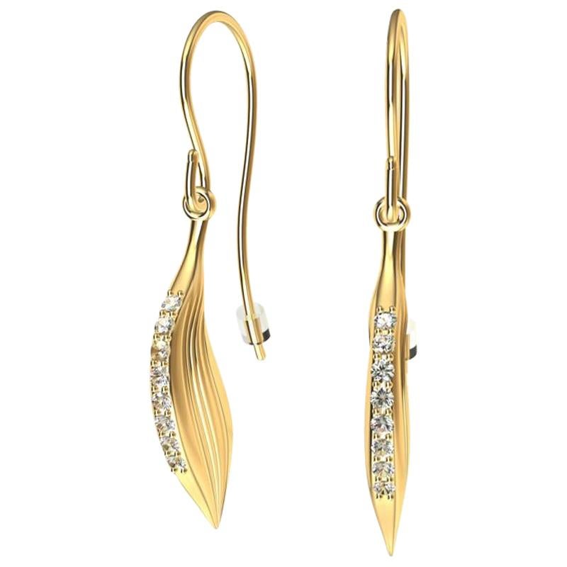 18 Karat Yellow Gold GIA Diamond Feather Earrings For Sale