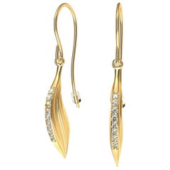 18 Karat Yellow Gold GIA Diamond Feather Earrings
