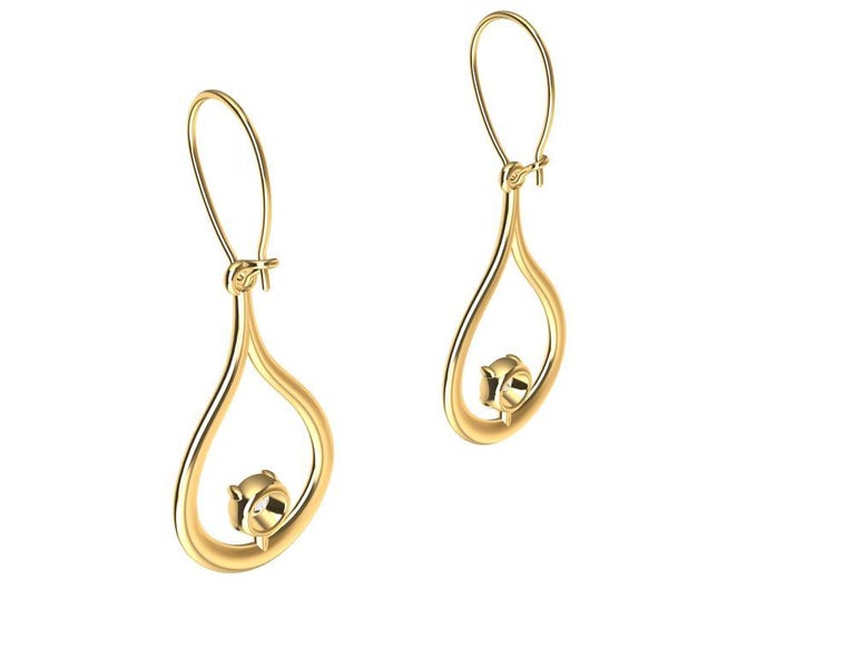 18 Karat Yellow Gold GIA Diamond Flat Teardrop Earrings For Sale at 1stDibs