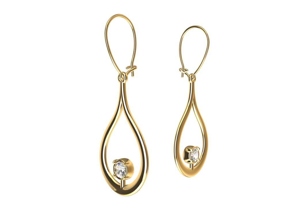 Boucles d'oreilles en or jaune 18 carats avec diamants en forme de gouttes plates en vente 2