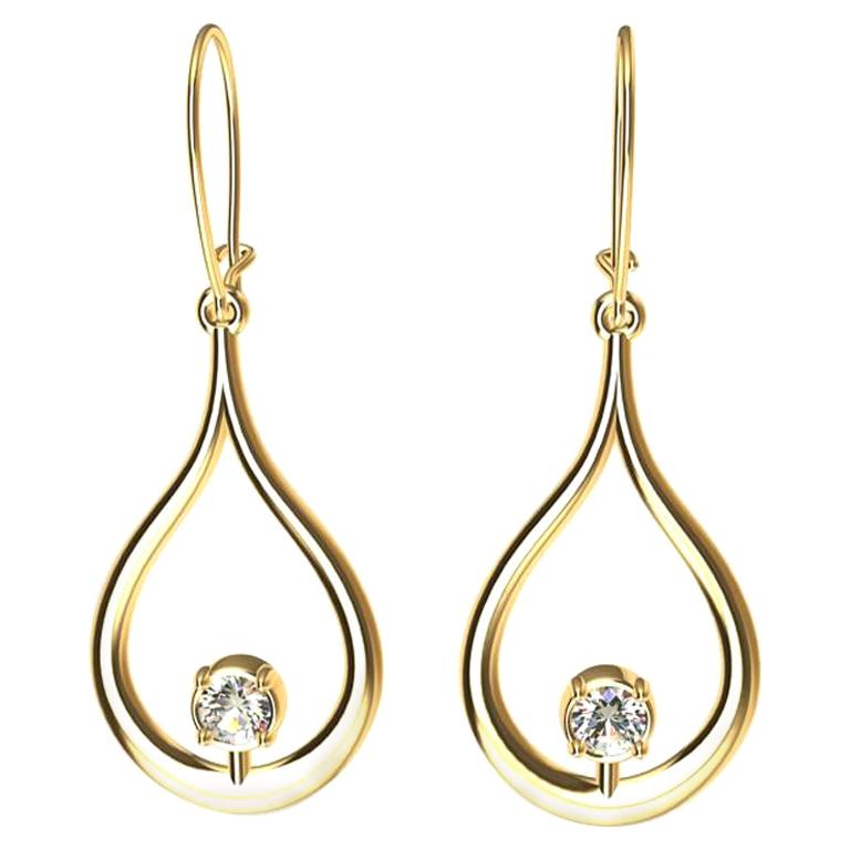 18 Karat Yellow Gold Diamond Flat Teardrop Earrings For Sale