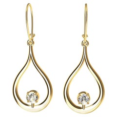 18 Karat Yellow Gold GIA Diamond Flat Teardrop Earrings