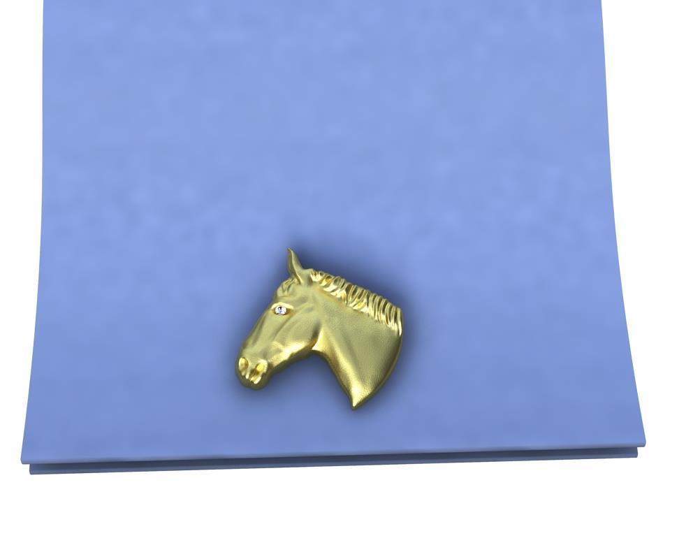 Round Cut 18 Karat Yellow Gold GIA Diamond Horse Cufflinks For Sale