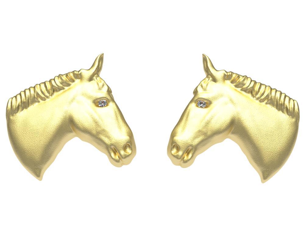 18 Karat Yellow Gold GIA Diamond Horse Cufflinks In New Condition For Sale In New York, NY