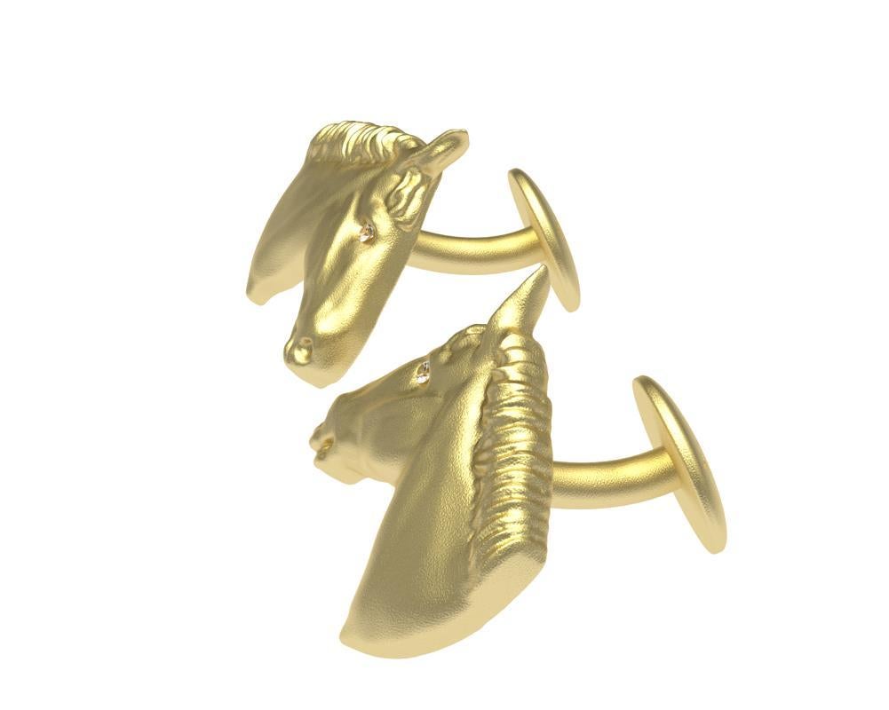 18 Karat Yellow Gold GIA Diamond Horse Cufflinks For Sale 1