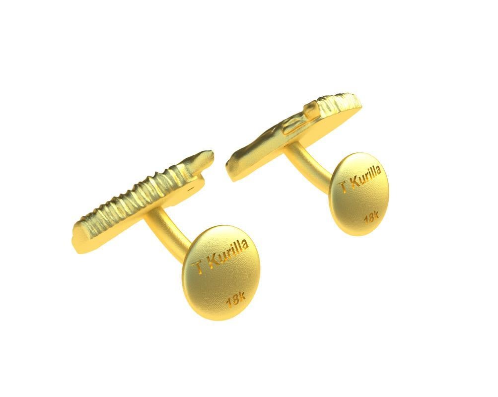 18 Karat Yellow Gold GIA Diamond Horse Cufflinks For Sale 2