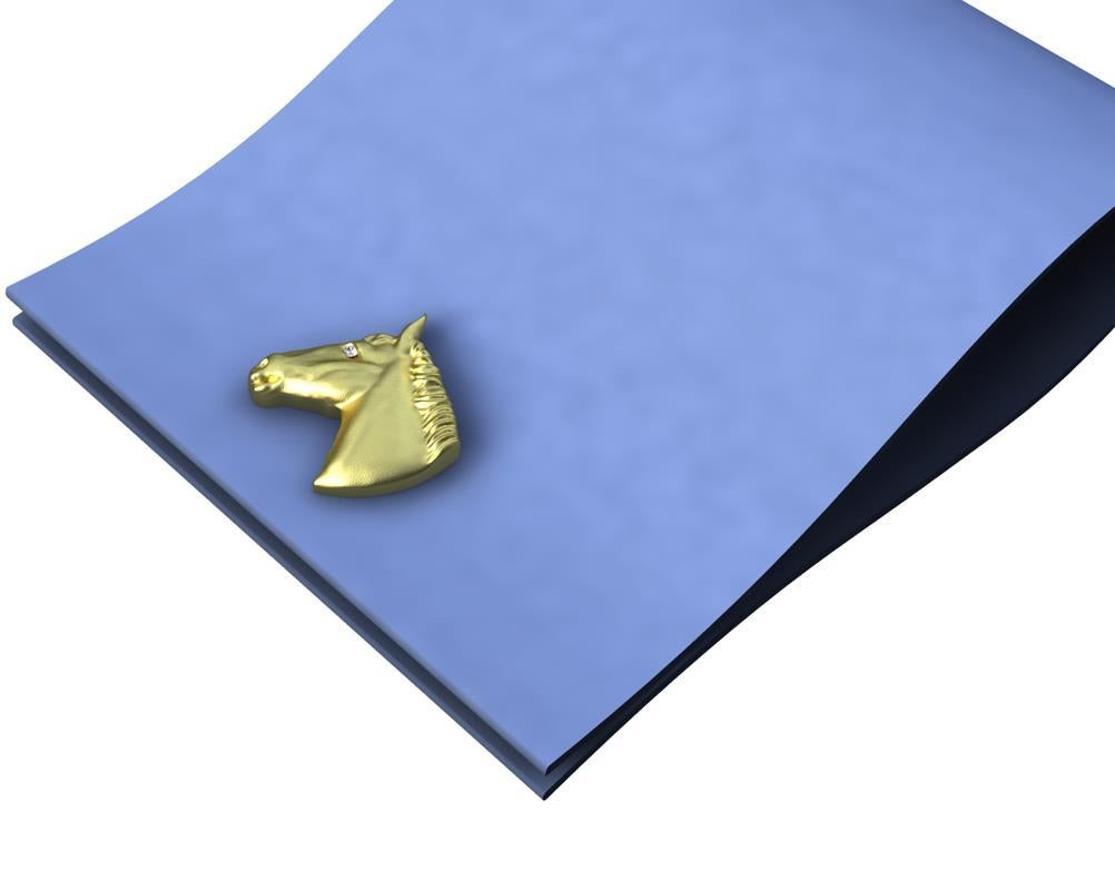 18 Karat Yellow Gold GIA Diamond Horse Cufflinks For Sale 4