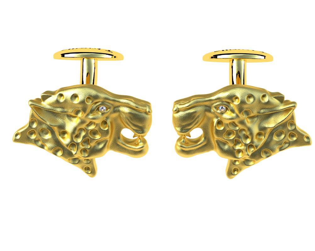 Boutons de manchette léopard en or jaune 18 carats avec diamants certifiés GIA en vente 1
