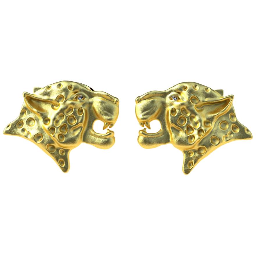 18 Karat Yellow Gold GIA Diamond Leopard CuffLinks