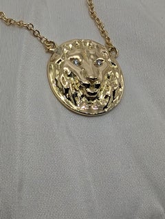 18 Karat Yellow Gold Diamond Lion Men's Chain Pendant Necklace