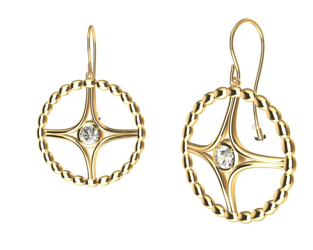 18 Karat Yellow Gold GIA Diamond Nautical Bead Hoop Earrings. Tiffany designer , Thomas Kurilla created this Nautical series of earrings because of his love of the ocean, sailing, and inspired shapes. 2- 4mm G,VS1  GIA  diamonds .462 Ct. Wt . 23 mm