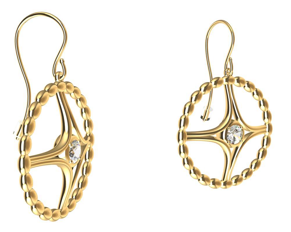 Contemporary 18 Karat Yellow Gold GIA Diamond Nautical Bead Hoop Earrings For Sale