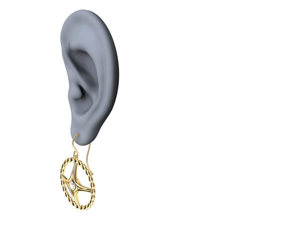 Round Cut 18 Karat Yellow Gold GIA Diamond Nautical Bead Hoop Earrings For Sale