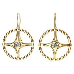 18 Karat Yellow Gold GIA Diamond Nautical Bead Hoop Earrings
