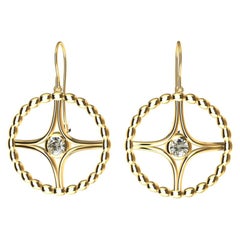 18 Karat Yellow Gold GIA Diamond Nautical Bead Hoop Earrings