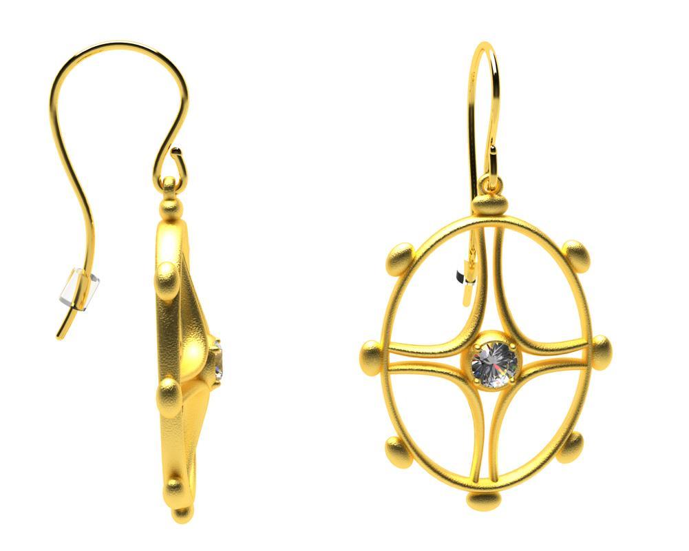 18 Karat Yellow Gold Diamond Nautical Earrings . Tiffany Designer, Thomas Kurilla created these earrings inspired from the sailing compass. Who wouldn't rather be sailing. Anywhere! Wear these and let them send your mind onto the boat. Diamonds