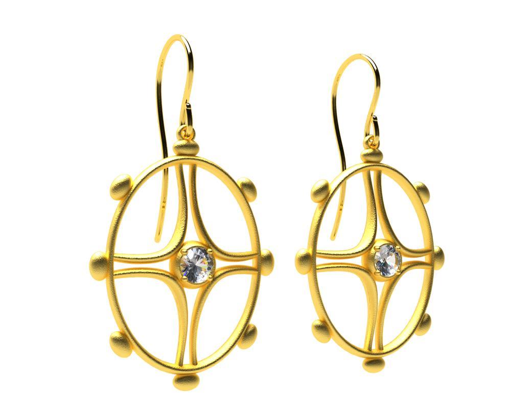 Round Cut 18 Karat Yellow Gold Diamond Nautical Earrings For Sale