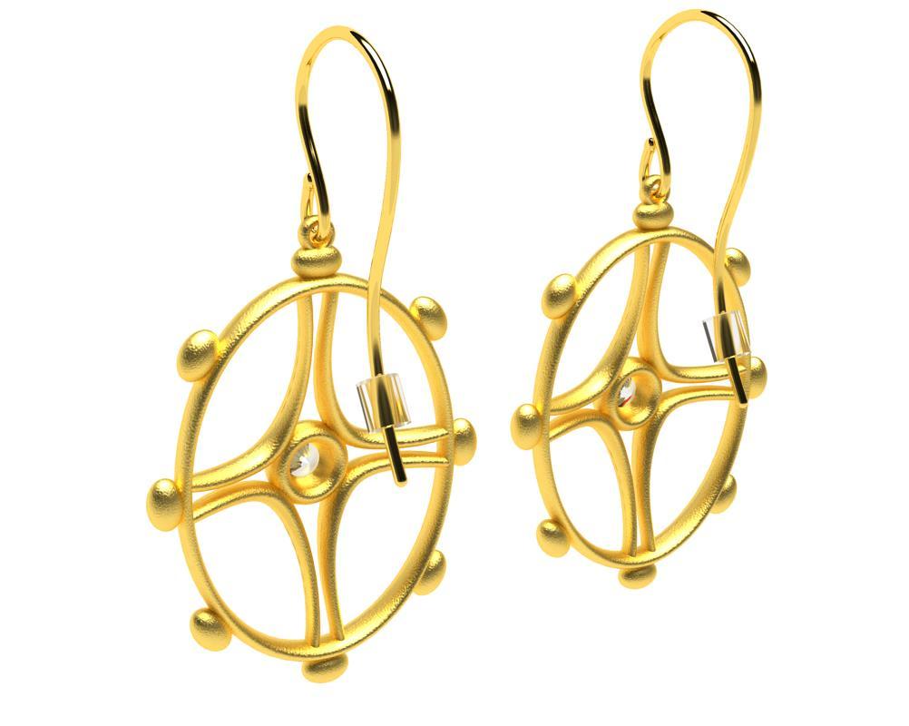 Women's or Men's 18 Karat Yellow Gold Diamond Nautical Earrings For Sale