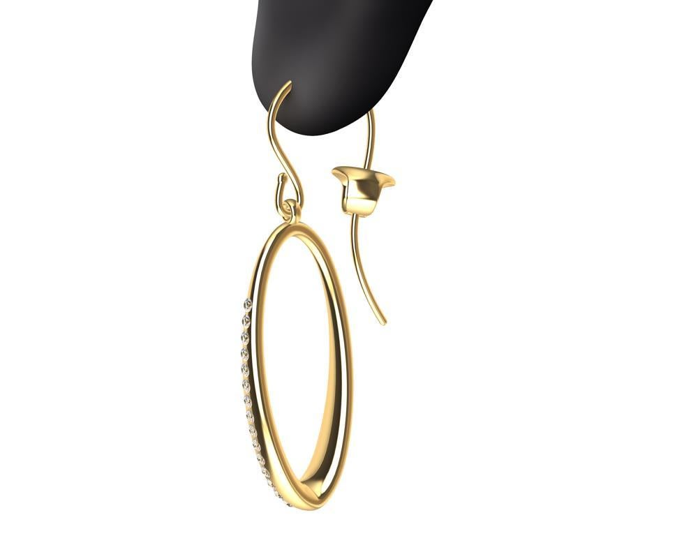 18 Karat Yellow Gold Diamond Oval Hoop Earrings For Sale 4