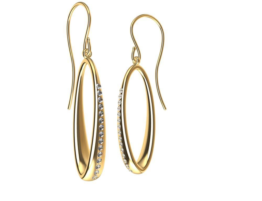 18 Karat Yellow Gold Diamond Oval Hoop Earrings For Sale 5