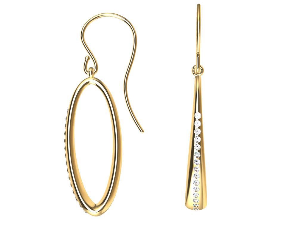 18 Karat Yellow Gold Diamond Oval  Hoop Earrings, Tiffany designer, Thomas Kurilla has created this simple sculptural earring with diamonds for the great times coming in the future. Let's celebrate now. The question is how minimal a design could be