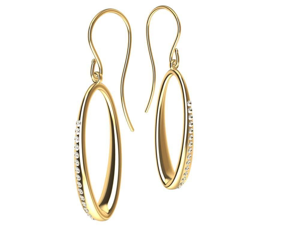 Contemporary 18 Karat Yellow Gold Diamond Oval Hoop Earrings For Sale