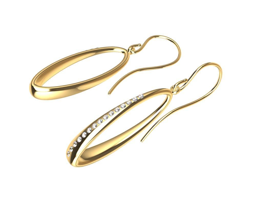 Round Cut 18 Karat Yellow Gold Diamond Oval Hoop Earrings For Sale
