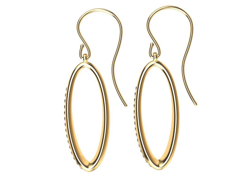 Women's 18 Karat Yellow Gold Diamond Oval Hoop Earrings For Sale