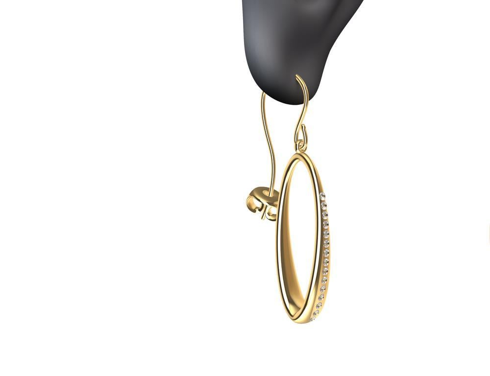 18 Karat Yellow Gold Diamond Oval Hoop Earrings For Sale 2