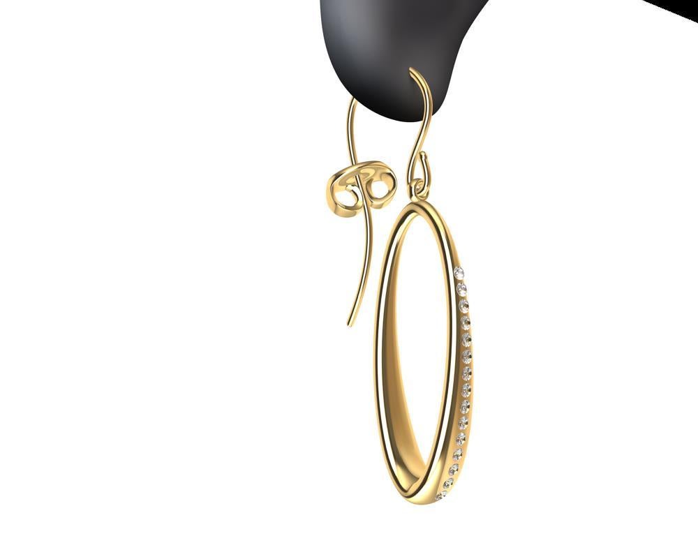 18 Karat Yellow Gold Diamond Oval Hoop Earrings For Sale 3