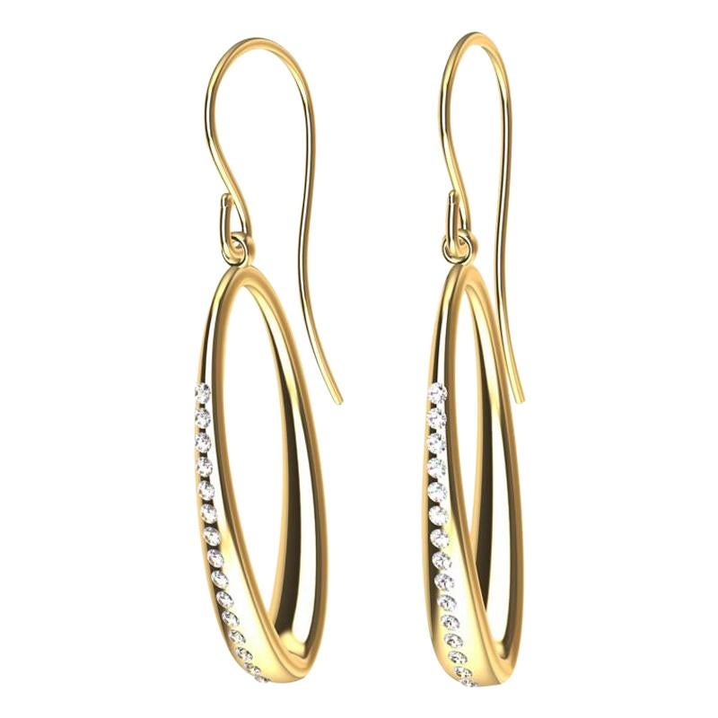 18 Karat Yellow Gold Diamond Oval Hoop Earrings For Sale