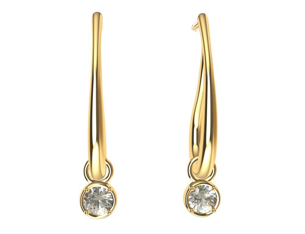 Round Cut 18 Karat Yellow Gold GIA Diamond Paisley Teardrop Earrings For Sale