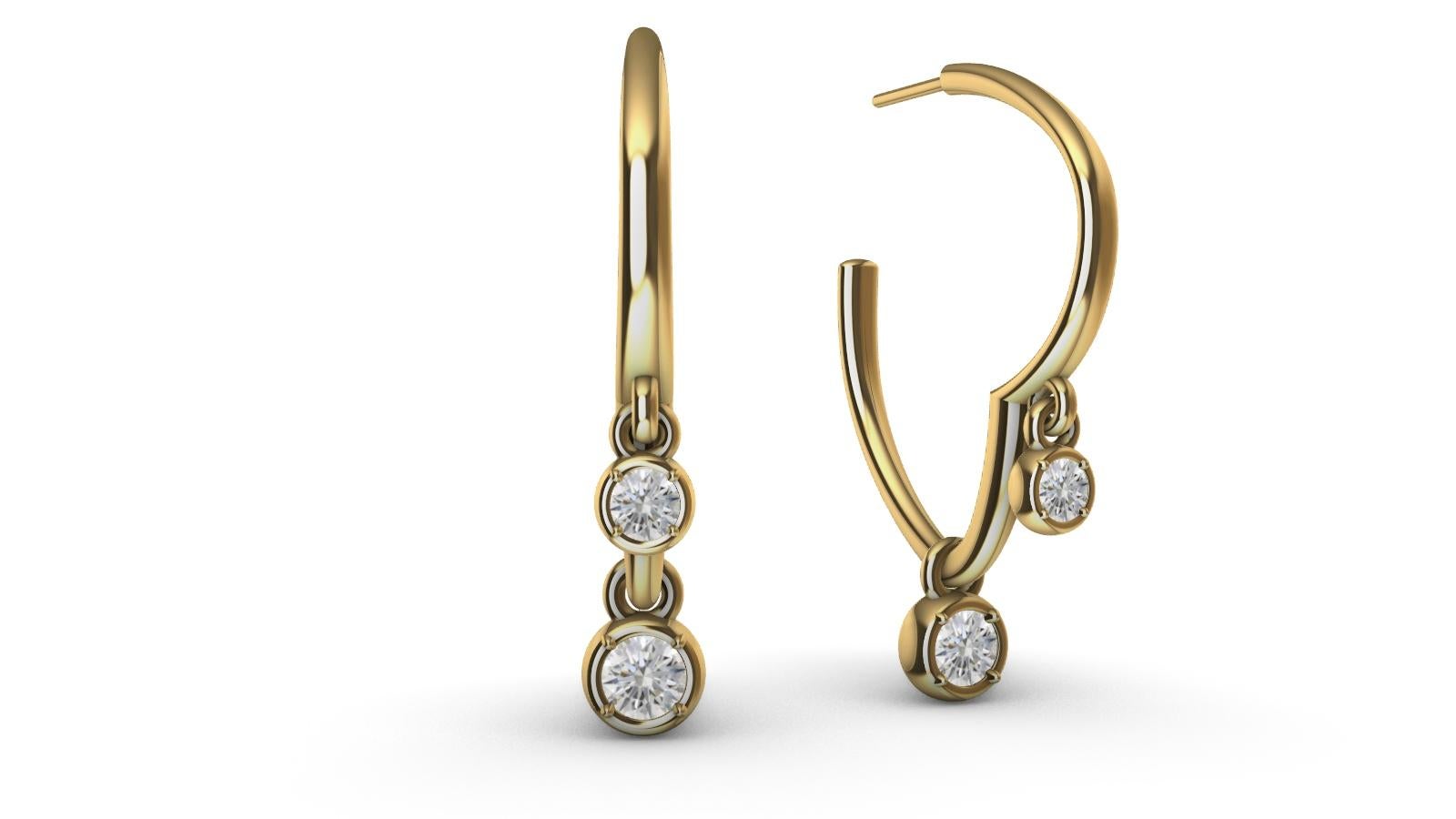 18 Karat Yellow Gold Diamond Soft Angled Dangle Sculpture Hoops In New Condition For Sale In New York, NY