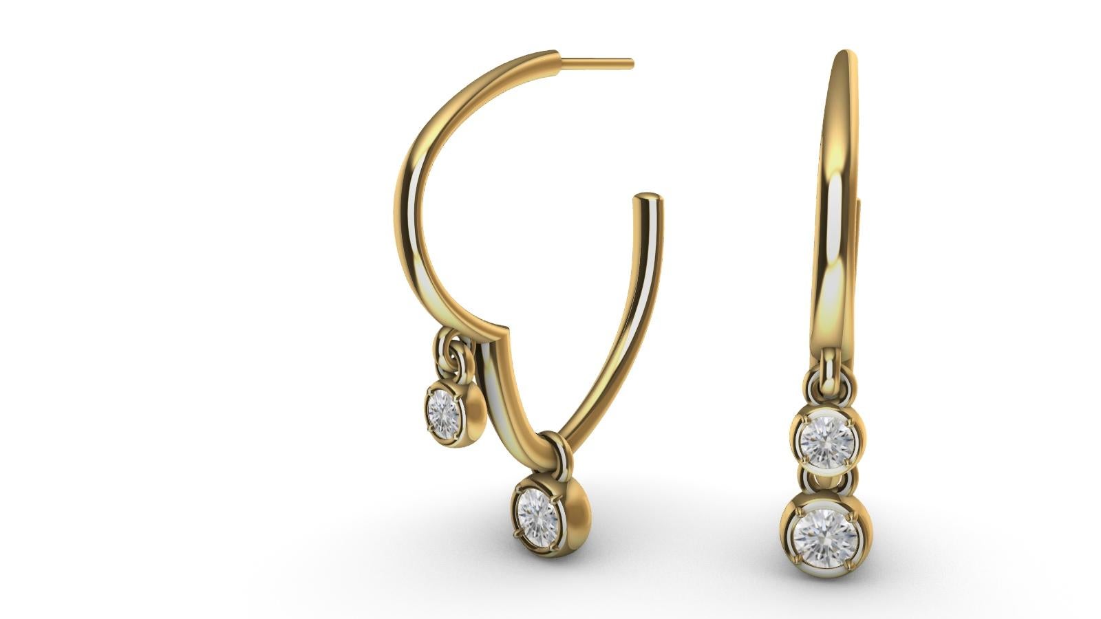 Taille ronde Anneaux en or jaune 18 carats Sculpture à angle doux avec diamants en vente