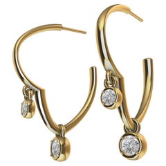 18 Karat Yellow Gold Diamond Soft Angled Dangle Sculpture Hoops