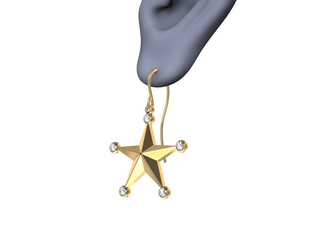 18 Karat Yellow Gold GIA Diamond Star Dangle Earrings For Sale 4