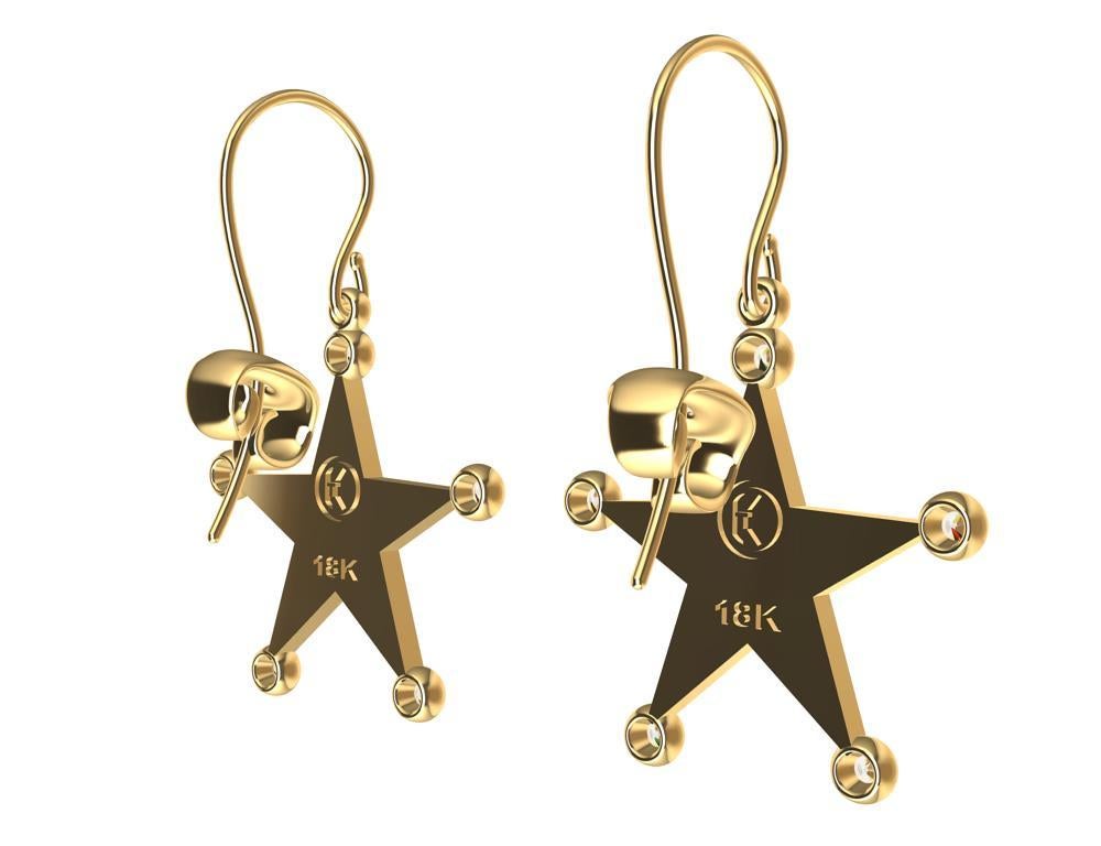 18 Karat Yellow Gold GIA Diamond Star Dangle Earrings For Sale 6