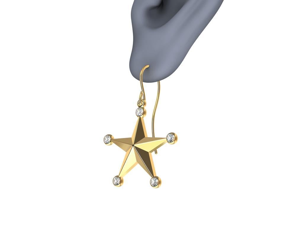 18 Karat Yellow Gold GIA Diamond Star Dangle Earrings For Sale 7