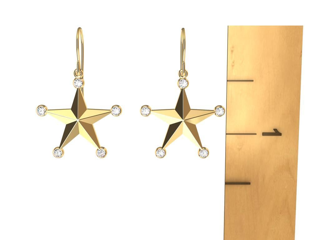18 Karat Yellow Gold GIA Diamond Star Dangle Earrings For Sale 8
