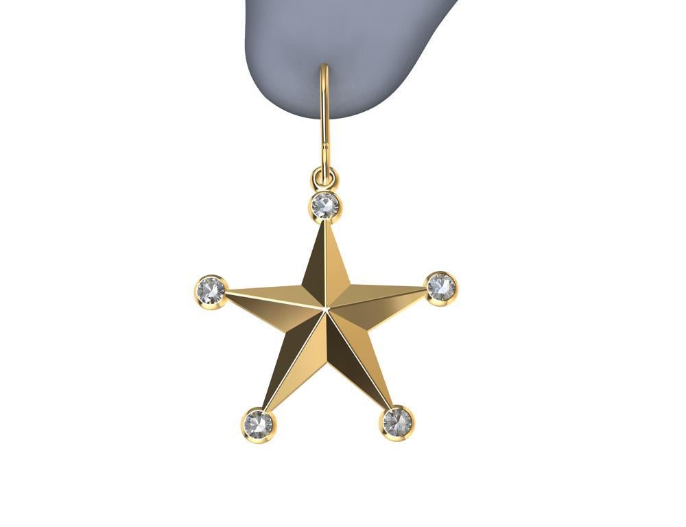 18 Karat Yellow Gold GIA Diamond Star Dangle Earrings, The star, an Iconic shape. Created to sparkle a new way. And start the new year with earrings to elevate the decade. Diamonds are GIA , H color , VS1 . .30 ct wt. 
 The earring with the hook is
