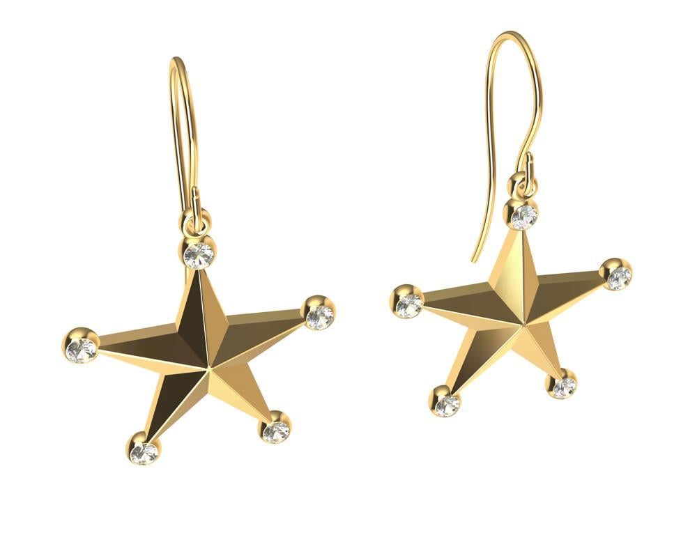 18 Karat Yellow Gold GIA Diamond Star Dangle Earrings In New Condition For Sale In New York, NY