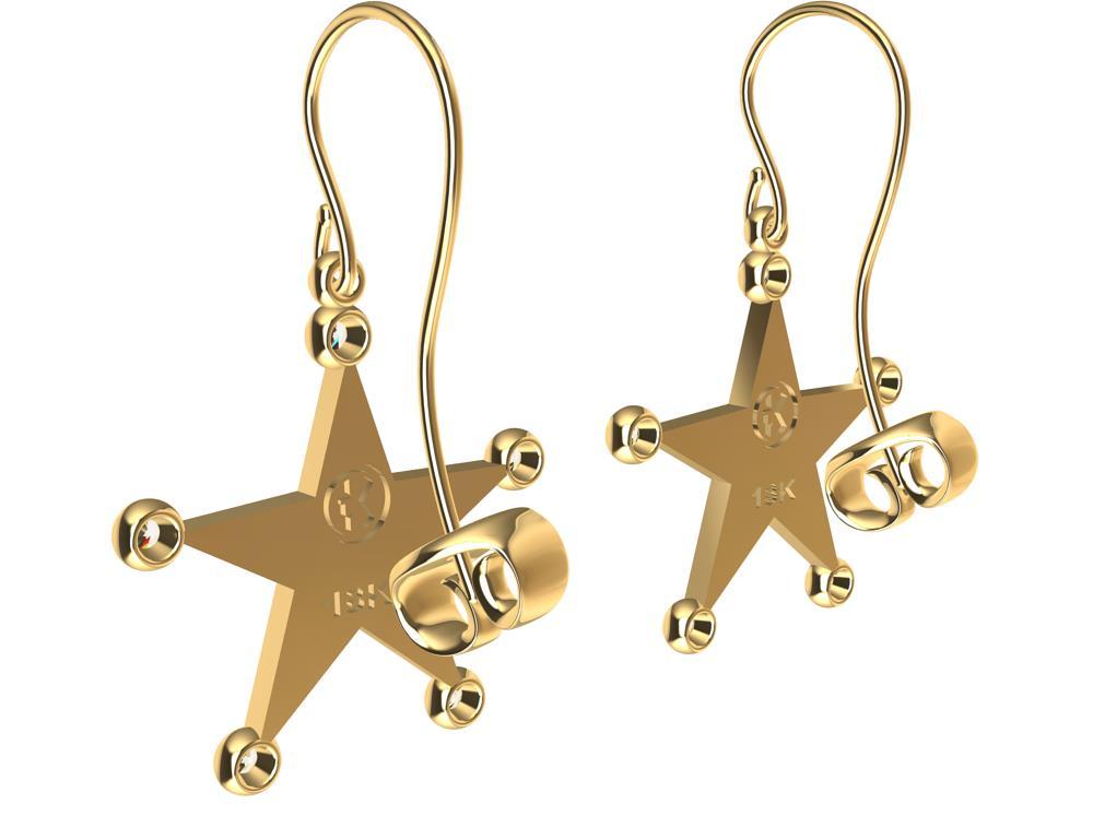 18 Karat Yellow Gold GIA Diamond Star Dangle Earrings For Sale 1