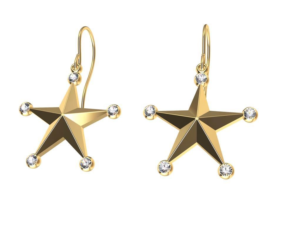 18 Karat Yellow Gold GIA Diamond Star Dangle Earrings For Sale 2