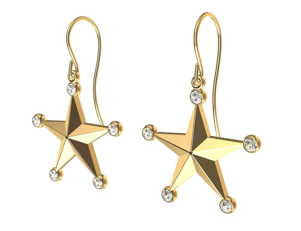 18 Karat Yellow Gold GIA Diamond Star Dangle Earrings For Sale 3