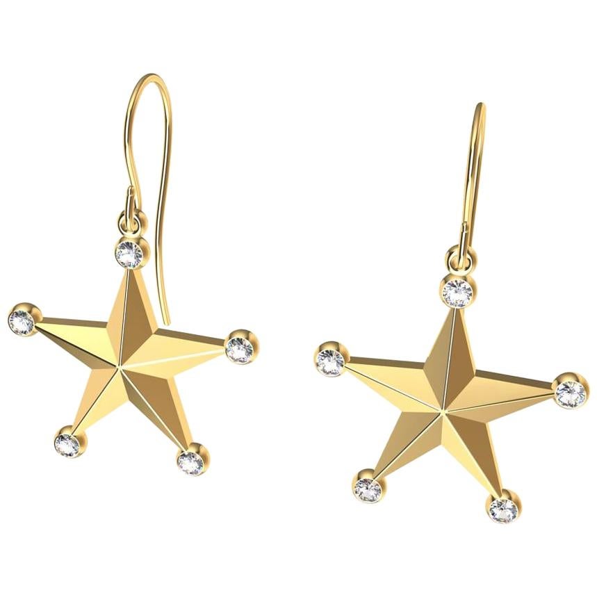 18 Karat Yellow Gold GIA Diamond Star Dangle Earrings For Sale