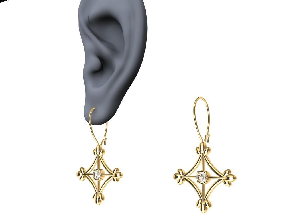 18 Karat Yellow Gold Diamonds Rhombus Flower Dangle Earrings In New Condition For Sale In New York, NY