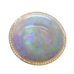 18 Karat Yellow Gold Giant Fire Opal Emerald Sapphire Diamond Ring