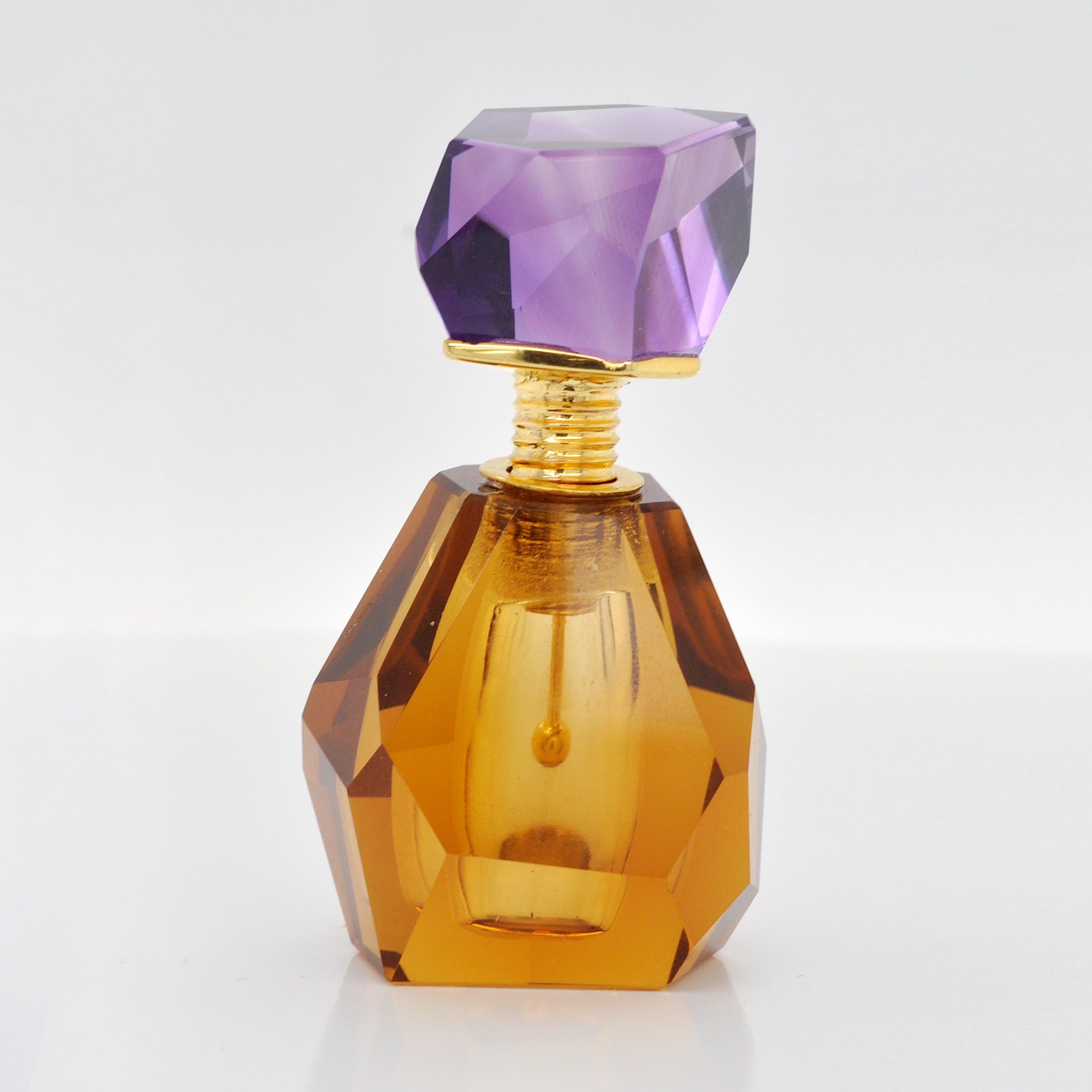 Mixed Cut 18 Karat Yellow Gold Golden Quartz Amethyst Faceted Beautiful Perfume Bottle  For Sale