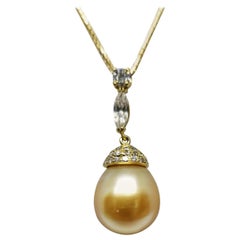 18 Karat Yellow Gold "Golden" South Sea Pearl with Diamonds Pendant